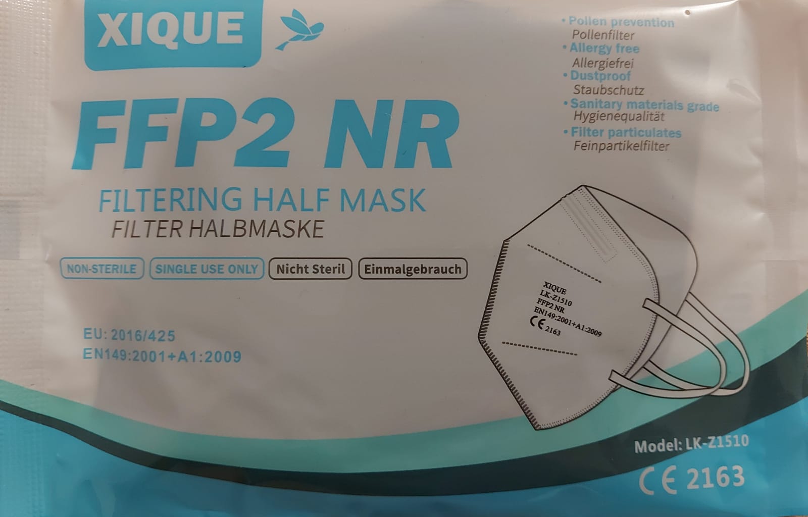 Xique FFP2 Maske LK Z 1510 – schwarz oder weiß